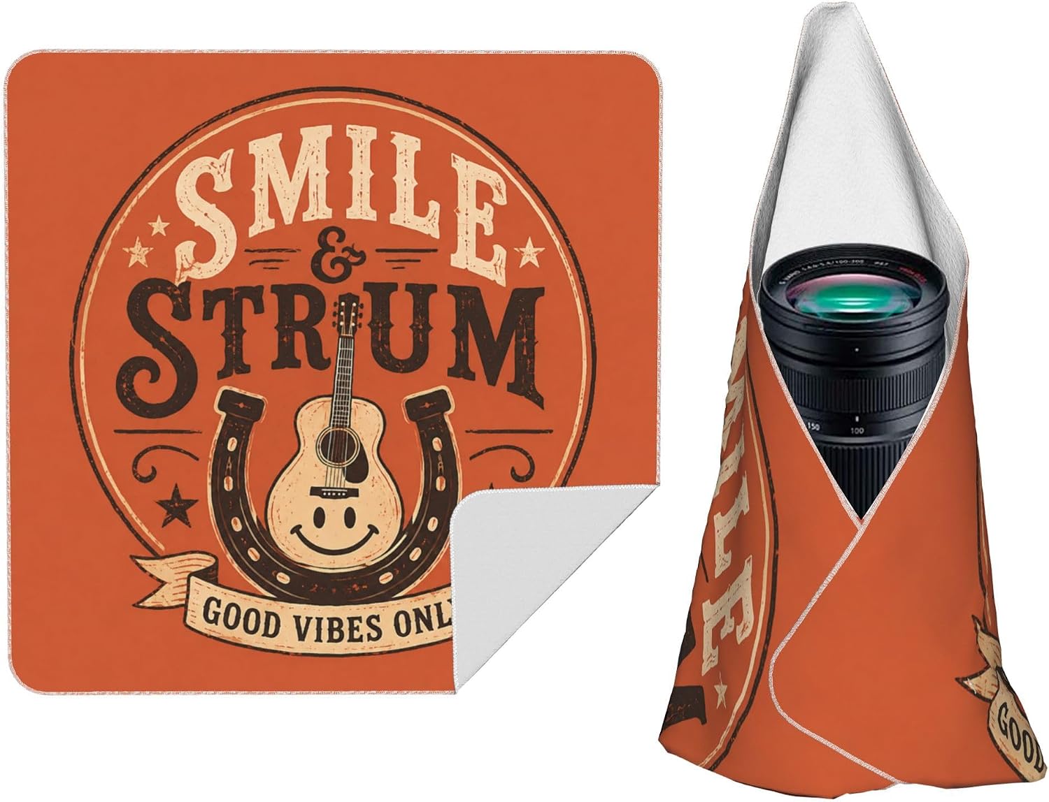Camera Magic Wrap Retro Acoustic Guitar Happy And Strum Horseshoe Bags 14in