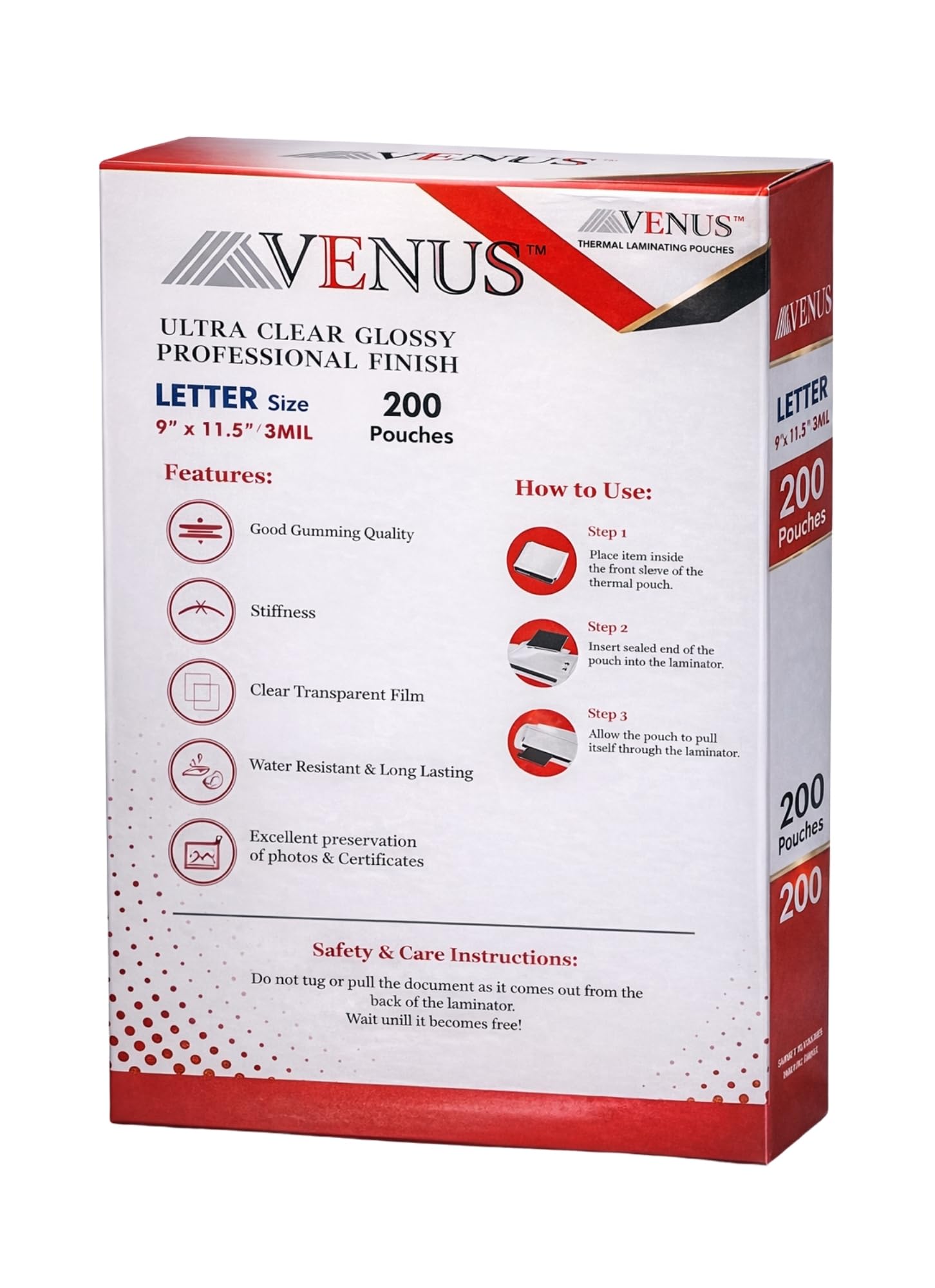 VENUS High Glossy Thermal Lamination Pouch A4 Size (225 x 310 mm) 80 Micron 200 Pcs 1