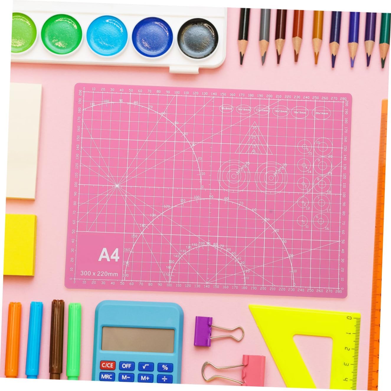 Alipis A4 Double-Sided PVC Cutting Mat Board for Crafts Sewing Engraving, Pink Non-Slip Plastic Cutting Pad with Grid Scale, for DIY Art and Quilting Projects
