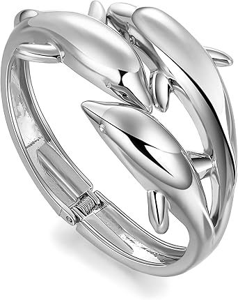 Dolphin Bracelets for Women 18K Gold Silver Plated Cute Dolphin Bangle Bracelets for Girls Wristband Ocean Wildlife Open Bracelet Cuff Animal Elegant Jewelry for Women, Middle, Metal, Gold