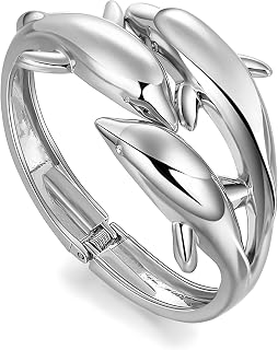 ODETOJOY Dolphin Bracelets for Women 18K Gold Silver Plated Cute Dolphin Bangle Bracelets for Girls Wristband Marine Wildlife Open Bracelet Cuff Animal Elegant Jewelry for Ladies