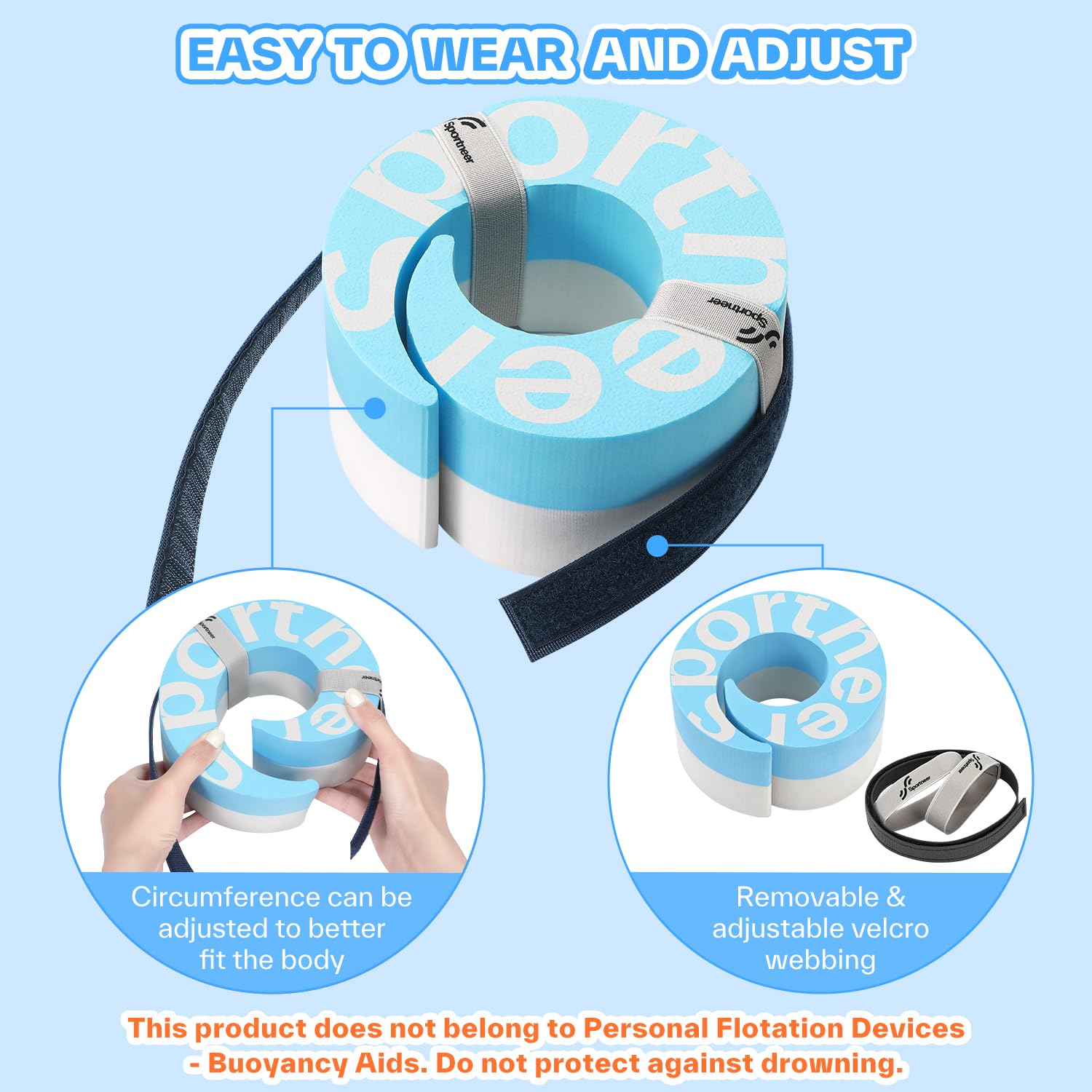 Sportneer Manchettes aquatiques en mousse – Équipement d'aérobic EVA haute densité, poids d'eau pour chevilles et bras avec boucle amovible pour Aqua Fitness, exercices en piscine et jogging aquatique