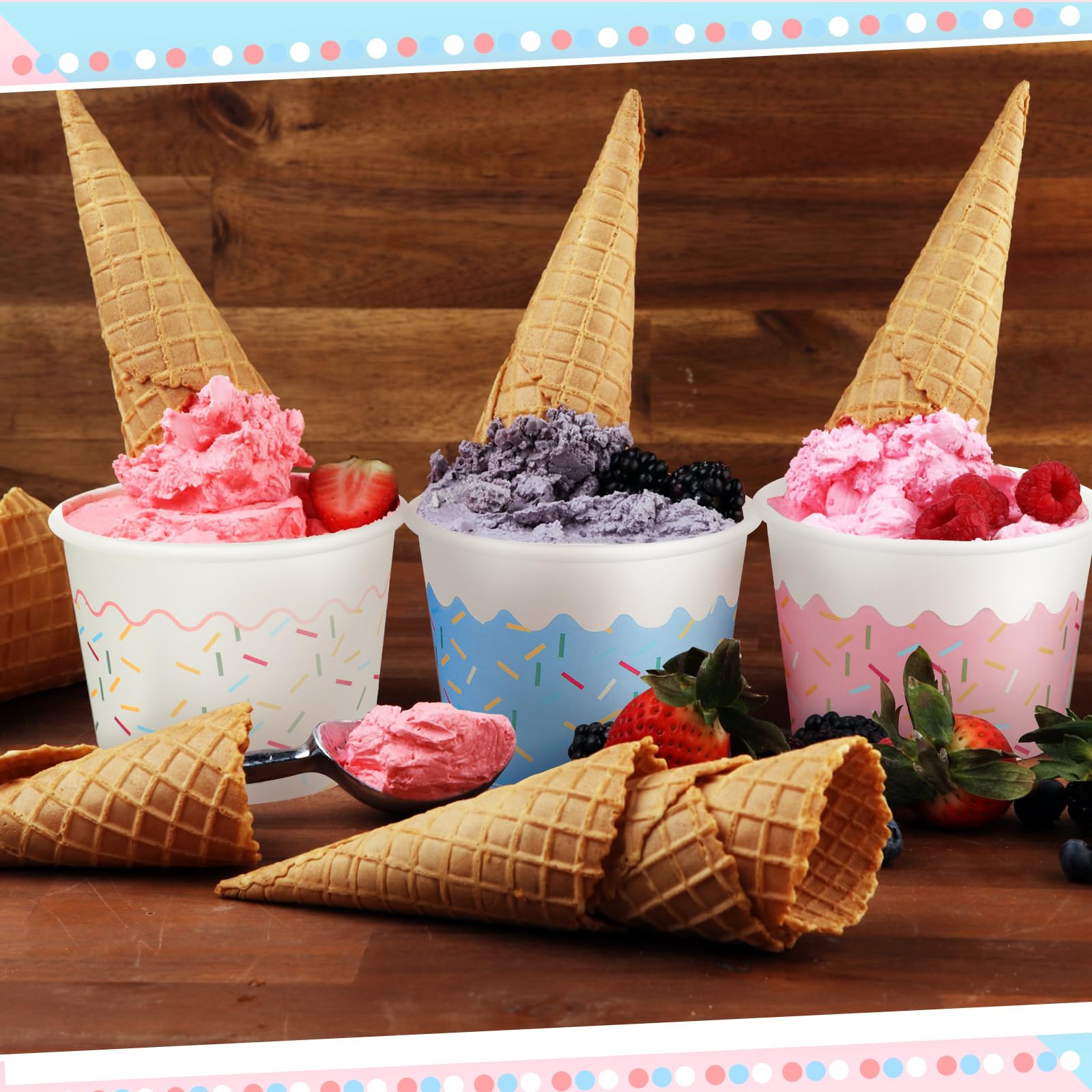 SiliFine 200 Stück Eisschalen Einweg-Eisbecher aus Papier, 325 ml, Dessertschalen, Einweg-Eisbecher, Lebensmittelbehälter für heiße kalte Suppe, Party, gefrorener Joghurt, Leckereien, Snacks,