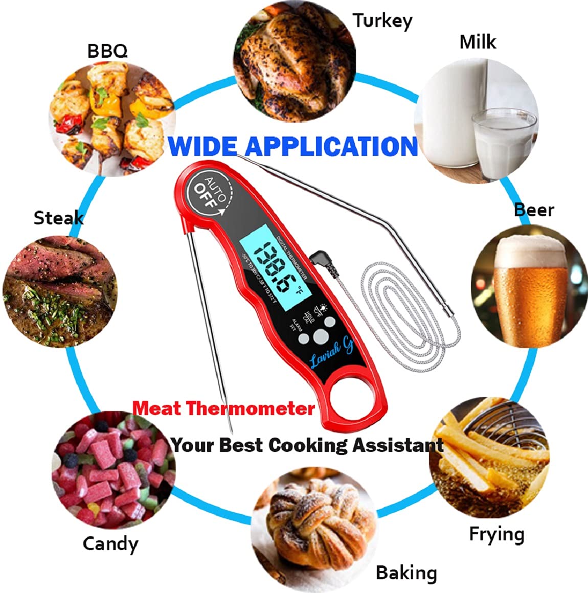 Buy 1 get 1 🔥 LAVISH G Dual Meat Thermometer for Cooking Waterproof Digital Meat Thermometer Instant Read Thermometer for Indoor Outdoor Cooking, Oven, Candy & Grilling BBQ, Red 🛒 Flash Sale LAVISH G Dual Meat Thermometer for Cooking Waterproof Digital Meat Thermometer Instant Read Thermometer for Indoor Outdoor Cooking, Oven, Candy & Grilling BBQ, Red