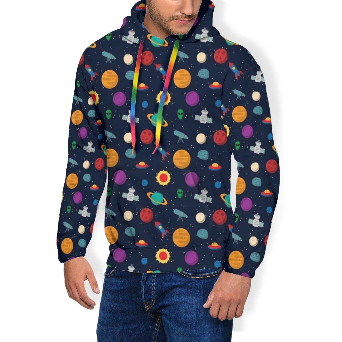 Colorful Outer Space Men's Hooded Sweatshirt And Padded Velvet Hoodie And Casual Shirt With Pocket