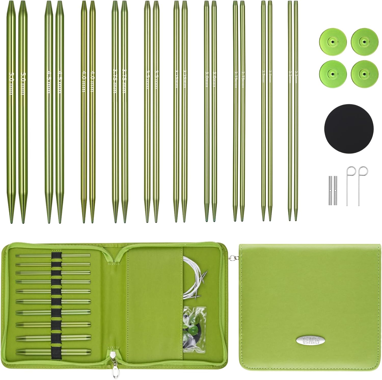 Interchangeable Circular Knitting Needles Set,10-Pair 4.5-Inch Metal Circular Needles US1,1.5,2,2.5,3,4,5,6,7,8 (Metric:2.2,2.5,2.75,3.0,3.25,3.5,3.75,4.0,4.5,5.0mm) with 4 Cords with Project Bag