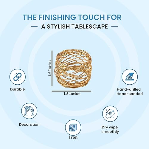 Miniatura 3 de ALPHA Living HOME Juego de 12 servilleteros metálicos de malla dorada para decoración de mesa de comedor, boda, vacaciones, fiesta, uso diario,