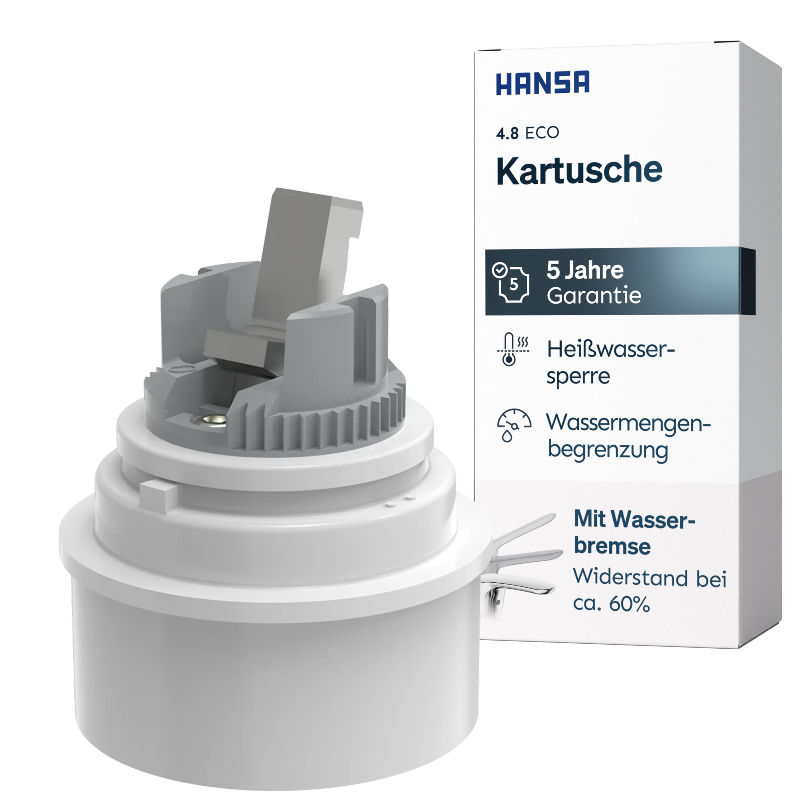 HANSA Steuerpatrone 4.8 ECO I Wassersparende Keramikkartusche für Einhebelmischer mit Wasserbremse I Für Küchen- & Badarmatur I Kartusche mit einstellbarem Temperaturbegrenzer & Wassermengenbegrenzer