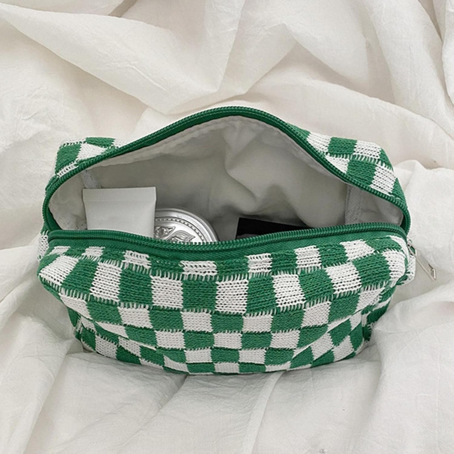 Astuccio per matite, grande capacità, a scacchiera, trousse per cosmetici, organizer per cancelleria, design lavorato a maglia, per scuola, ufficio e viaggi