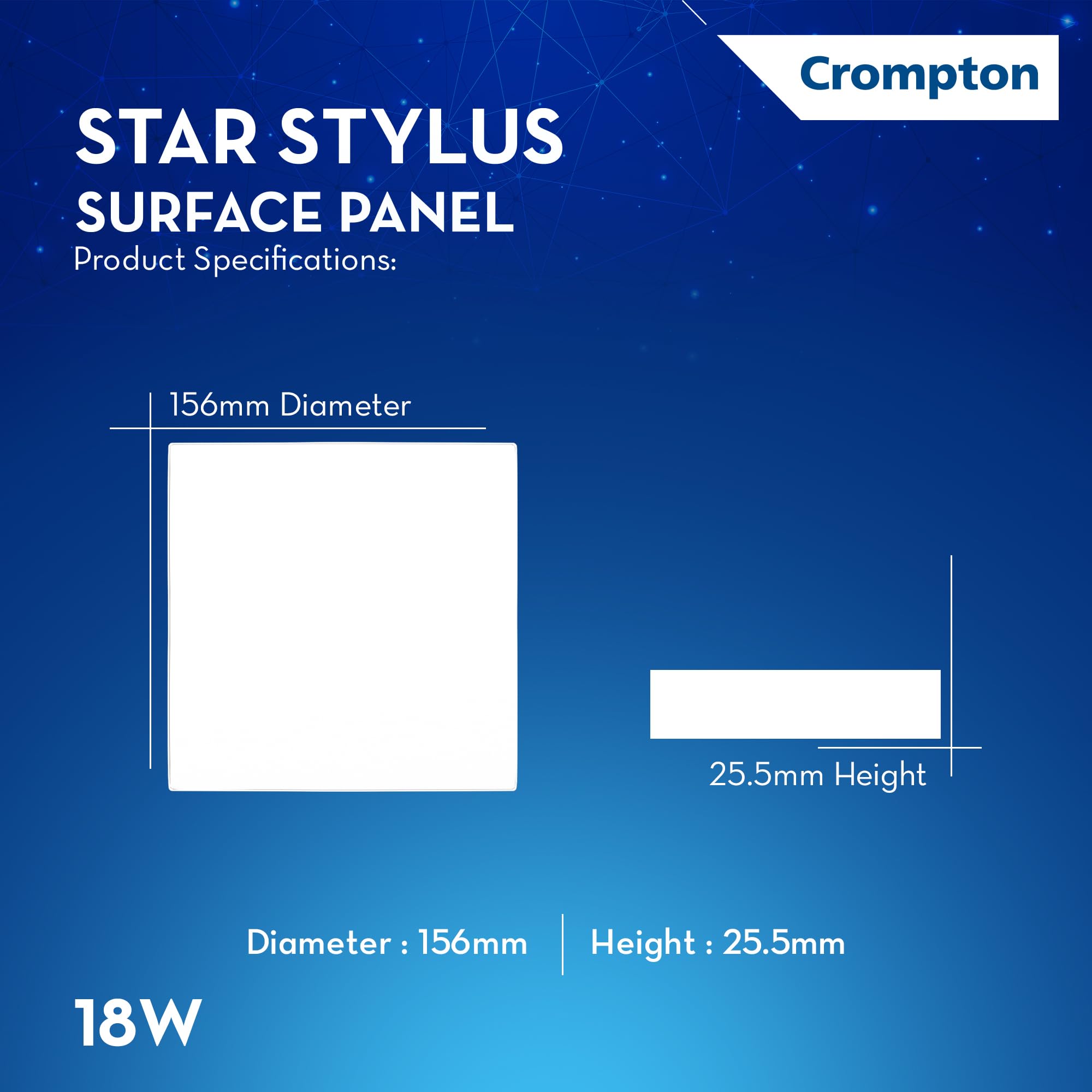 Crompton Platina Star Stylus Surface Panel 18W LED Square (Pack of 4, Warm White) - Image 3 thumbnail