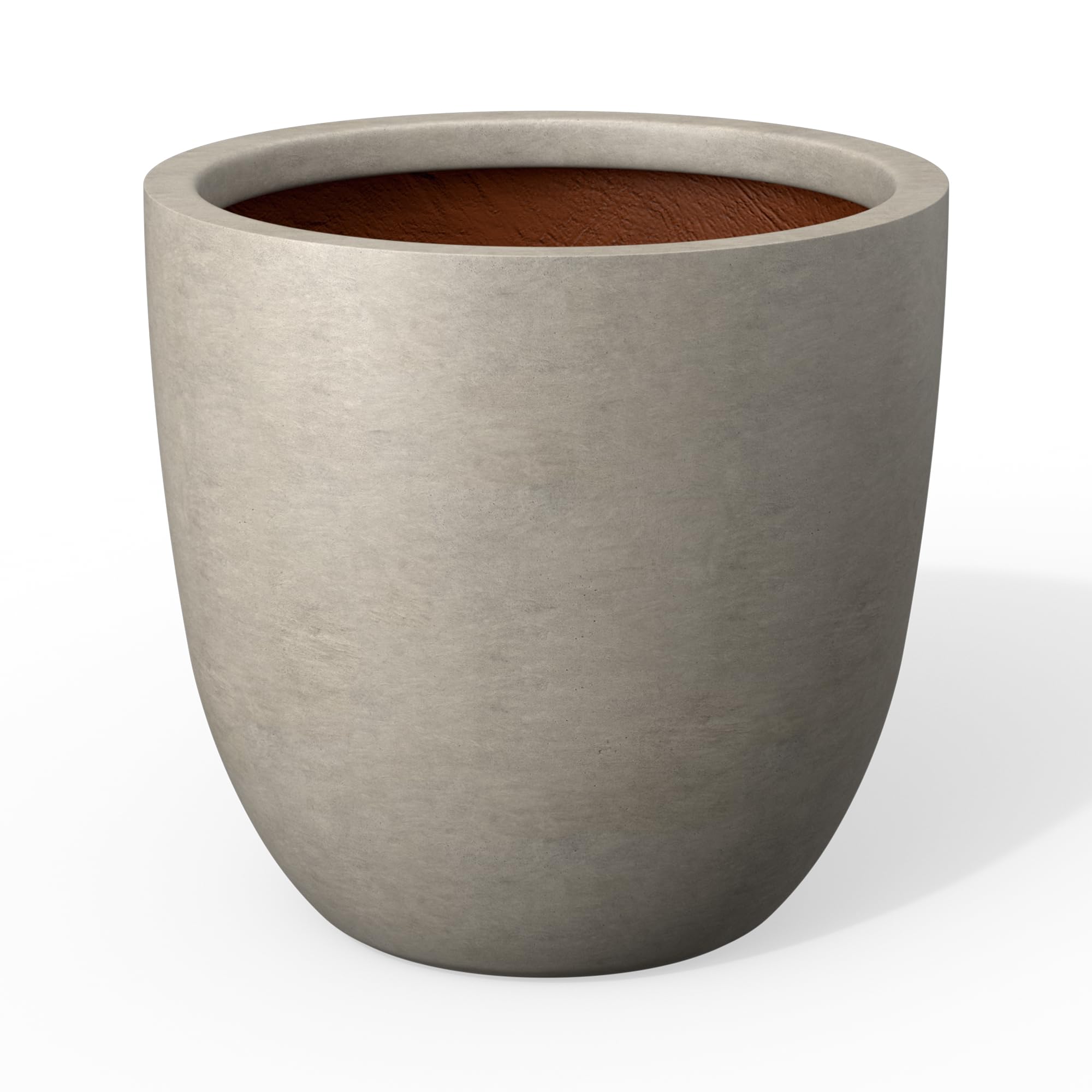 kante 18 inch round concrete planter, large outdoor indoor plant pot with drainage, weathered concrete finish with painted interior, for flowers, trees, shrubs