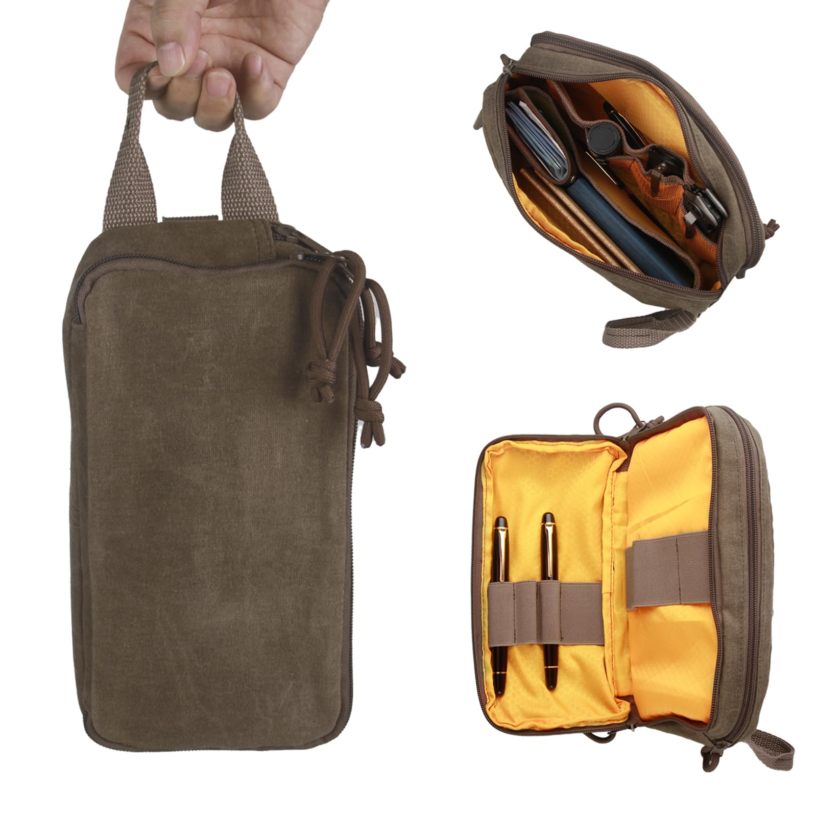 Multipurpose EDC Pouch Pen Case, Waxed Canvas EDC Bag, Small Tool Bag Pen Pouch, Water Resistant Edc Pocket Organizer, Mini Canvas Pouch for Motorcycle, Bike, EDC, Pen, Pencil, Art, Tech & Travel