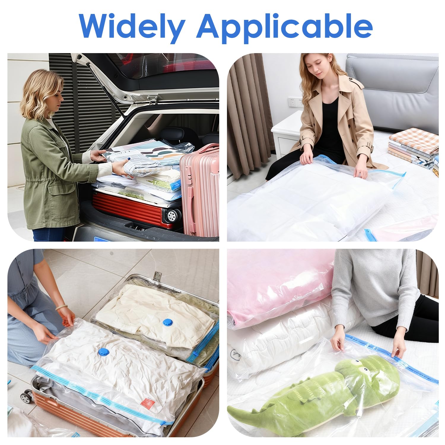Sacchetti sottovuoto Extra Large (130x100cm) con pompa a mano per abbigliamento, piumoni, biancheria - Risparmia il 80% di spazio - Confezione da 4