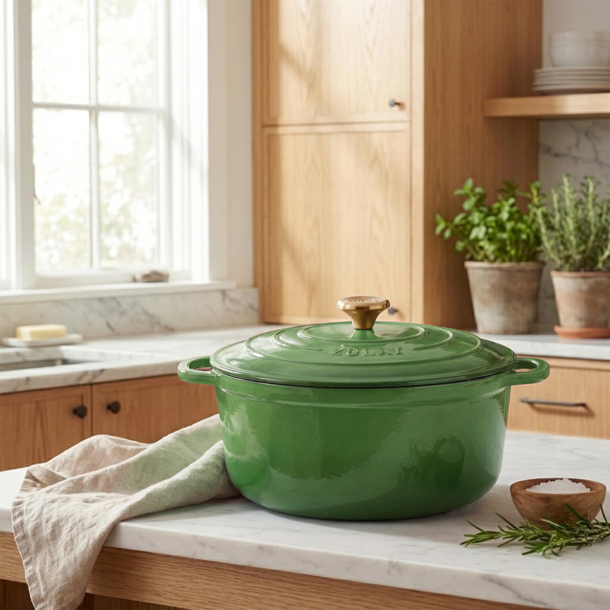 Zulay Kitchen Horno holandés de hierro fundido esmaltado de 6 cuartos con tapa, durabilidad premium y apto para horno hasta 260.0 °C, utensilios de cocina resistentes perfectos para hornear pan