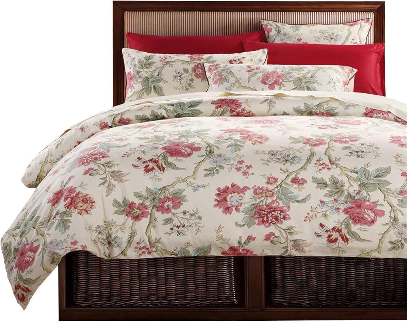 Brandream Luxurious Duvet Cover Queen Size Bedding Set Floral Duvet Quilt Cover Set Printed Chinoiserie Peony Asian Style Home Collections 800TC Egyptian Cotton Bedding Set Pieces