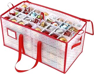 Aeranto Plastic Christmas Ornament Storage Box with Trays – Holds Ornaments up to 2.75", Double Zipper Closure, Dual Handles, Holiday Decoration Organizer, Sturdy & Dustproof (128)