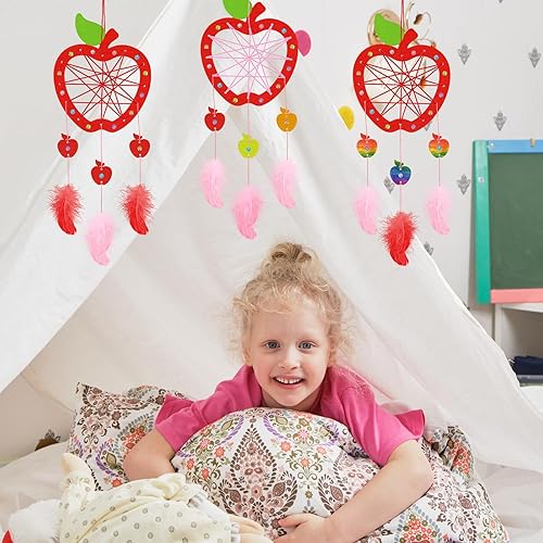 Miniatura 5 de Fennoral Paquete de 6 piezas de atrapasueños de Apple para niños, haz tu propio atrapasueños, bricolaje para colorear arte y manualidades de madera