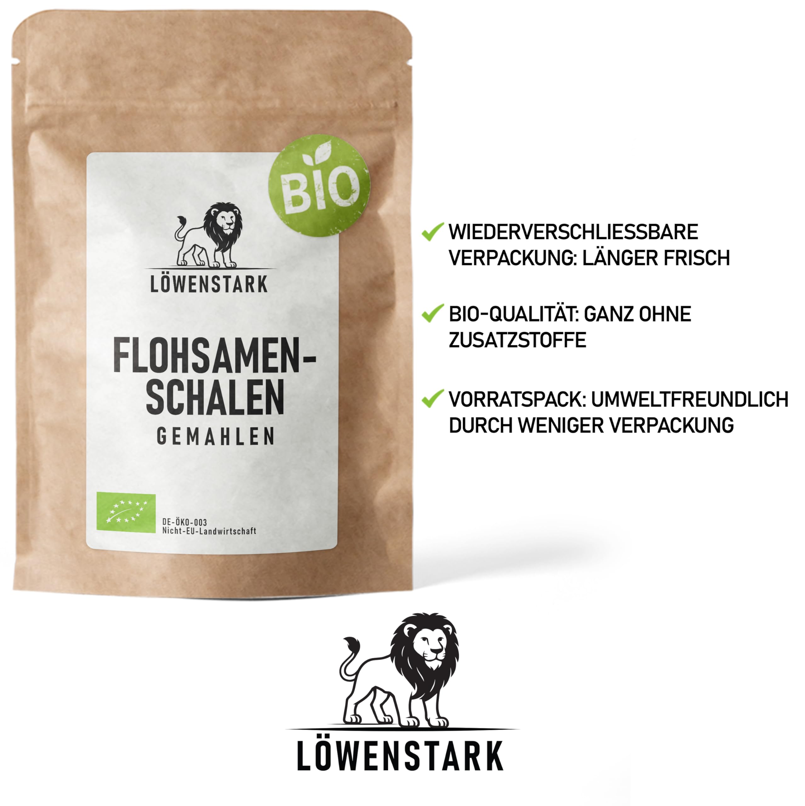BIO-Flohsamenschalen gemahlen 1 kg, ballaststoffreiches Flohsamenschalenpulver, fein gemahlenes Flohsamenschalenmehl, Psyllium Husk Powder, glutenfrei & vegan