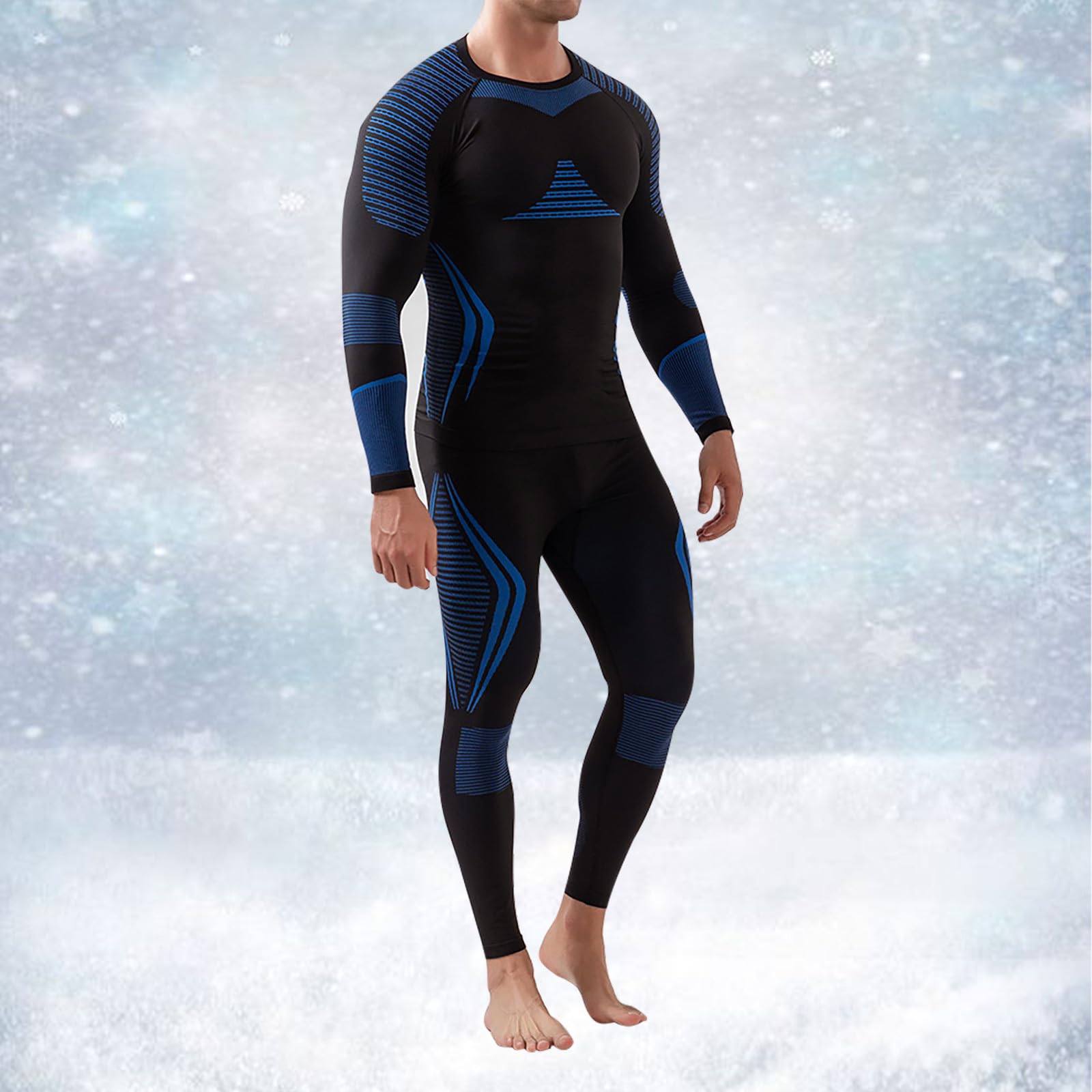 Thermounterwäsche Herren, 2 Teilig Funktionsunterwäsche Set Winter Skiunterwäsche Suit Atmungsaktiv Thermo Lange Unterwäsche Set Thermowäsche Unterhemd + Unterhose für Fahrrading, Fußball, Skifahren