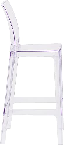 Miniatura 6 de BizChair Taburete de bar fantasma con respaldo cuadrado en cristal transparente