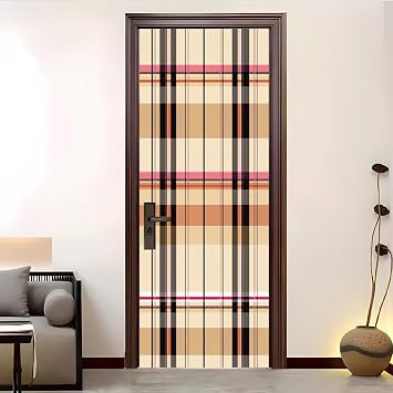 Woodcutter Lattice Geometry 3D Modern Art Waterproof  Door Stickers 77x200 cm Light Brown Door Mural Sticker, Peel and Stick Removable Vinyl Door Decals for Interior&Exterior Home Decor