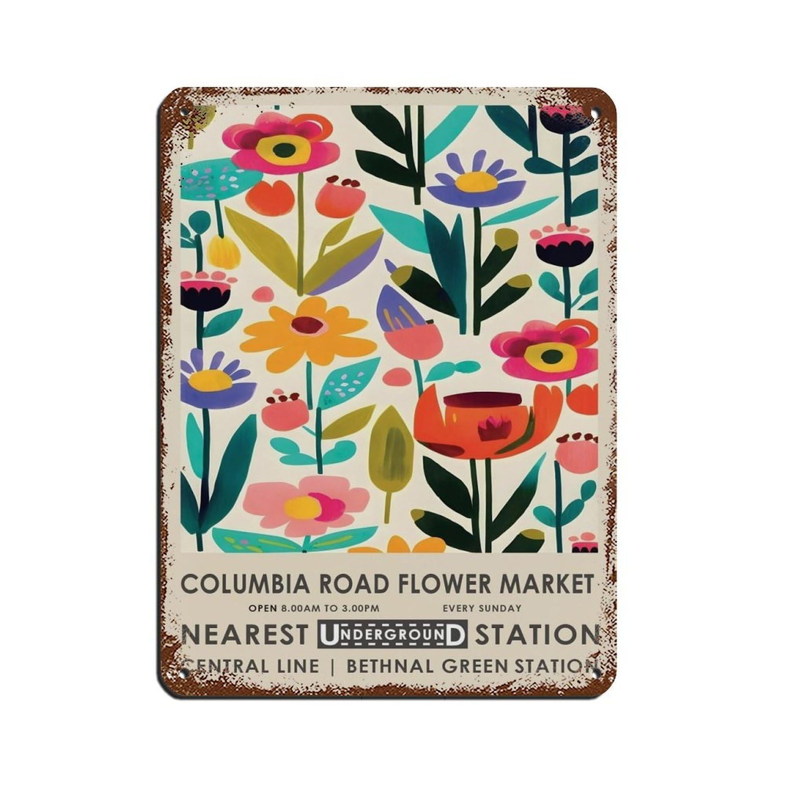 London Flower Market, Columbia Road Market Tin Sign Vintage Metal Pub Club Cafe Bar Home Wall Art Decoration Poster Retro 12x16inch(30x40cm)