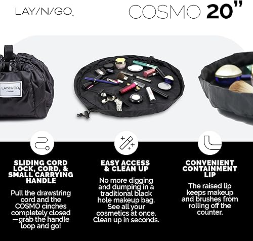 Miniatura 3 de Lay-n-Go Cosmo - Organizador de maquillaje con cordón para viajes y uso diario con un diseño patentado y duradero, 20 pulgadas, piel de serpiente