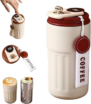 Travel Mug with Temperature Display, Stainless Steel LED Temperature Display Coffee Cup, Portable 450ml Mug, for Hot & Cold Drinks, Tea Red