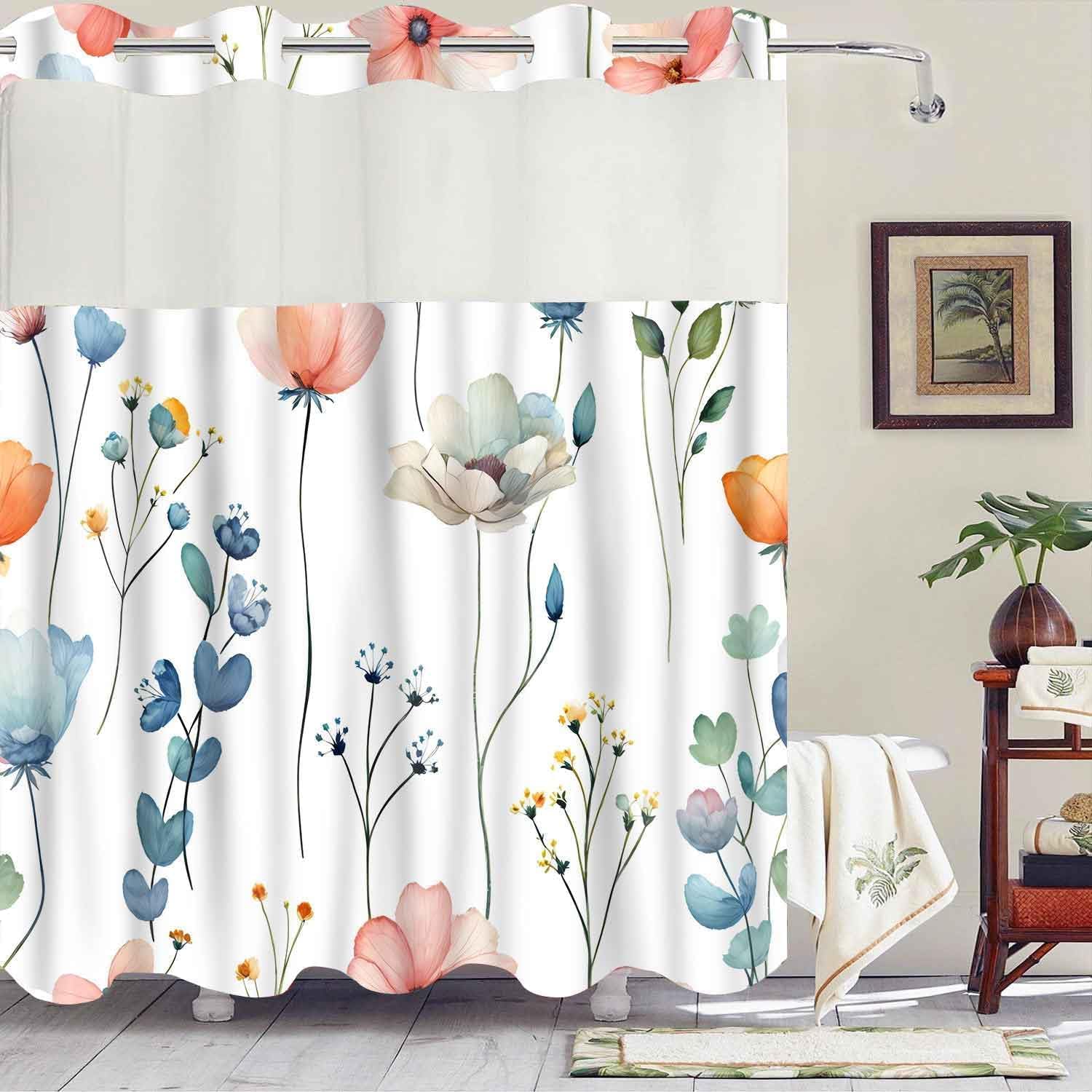 OSUNBD Watercolor Shower Curtain No Hook Modern Floral