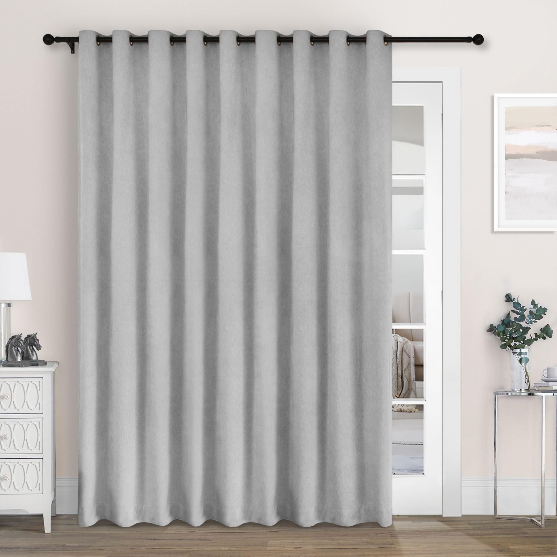 Macochico Extra Wide 100% Blackout Chenille Curtains 100" Wx96 L Thermal Drapes for Sliding Door Living Room Bedroom Auditorium Hotel Apricot Grey