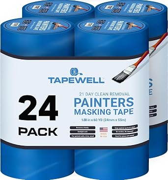 TAPEWELL Blue Painters Tape 1.88 X 60 Yards, Easy-to-Tear Masking Tape, Pack of 24