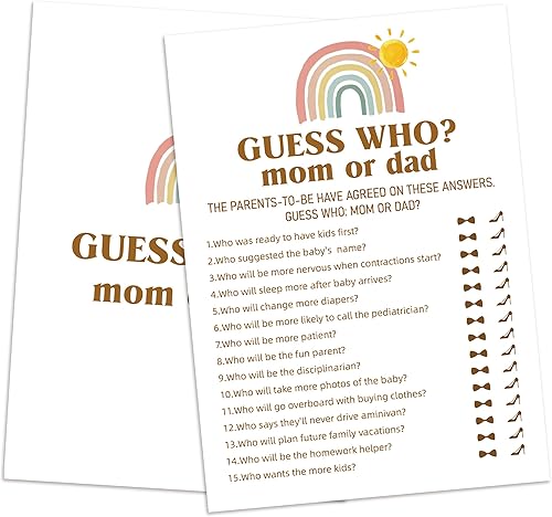 Adivina quién mamá o papá juego de adivinanzas, juego de 25 tarjetas, juego de baby shower para niña o niño, fiesta de revelación de género, arco disponible en Yaxa Peru