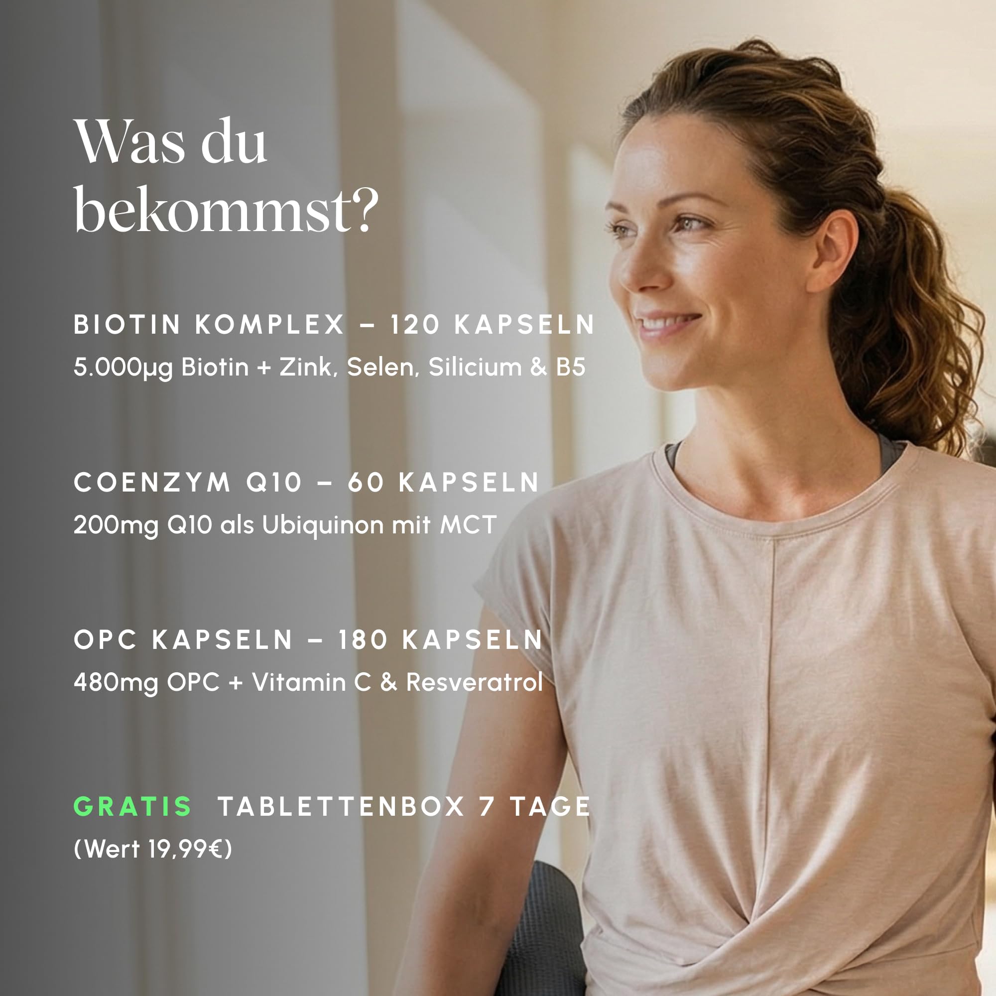 VETAIN Anti Aging Glow Set – Mit Biotin Komplex, Coenzym Q10 & OPC – Haut, Haare & Zellschutz von innen – GRATIS Premium Tablettenbox - hochdosiert & vegan – produziert in Deutschland