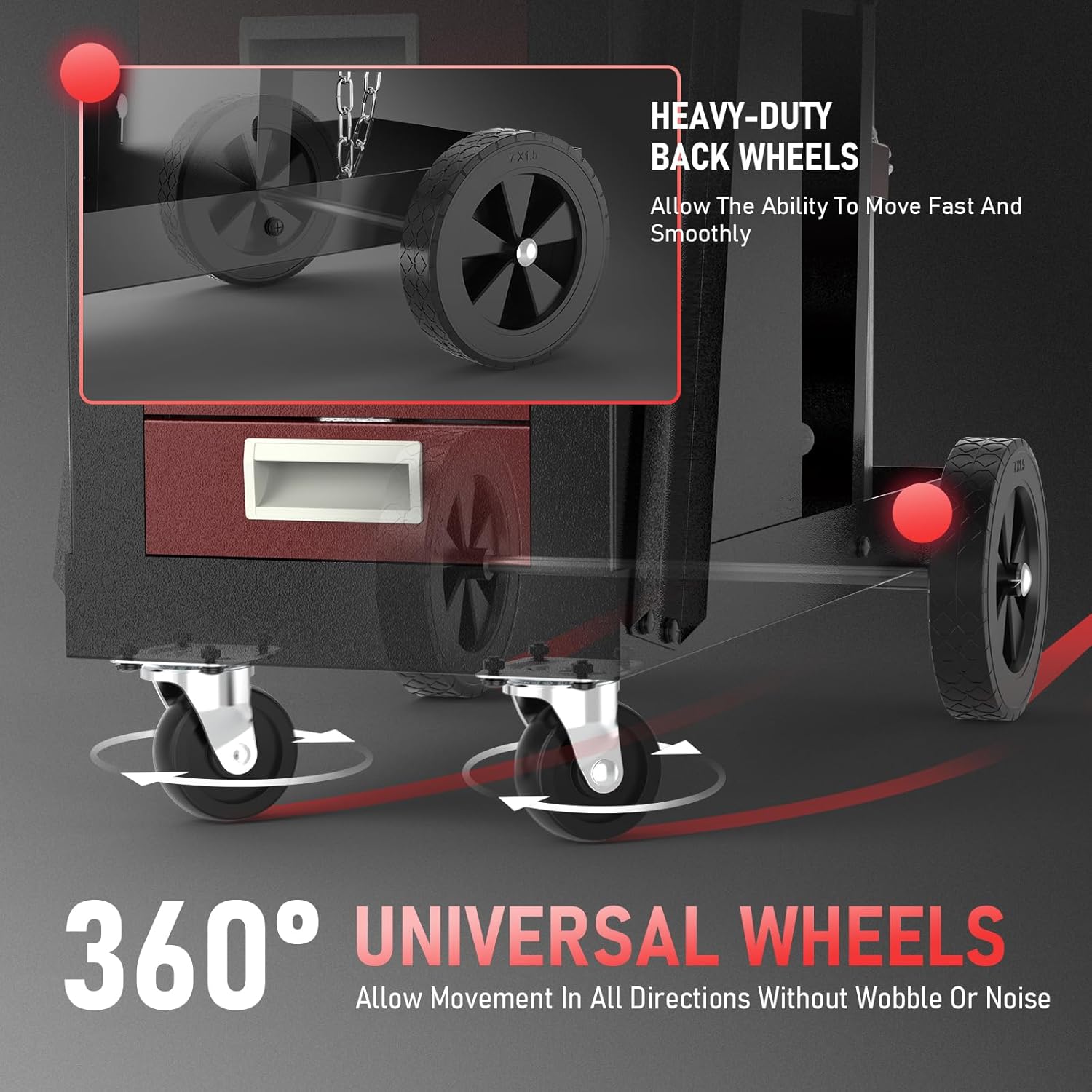 YESWELDER Welding Cart with 4 Drawers for MIG Welder TIG Welder and Plasma Cutter, Black&Red Version Heavy Duty Large Storage 360° Rolling Welding Trolley
