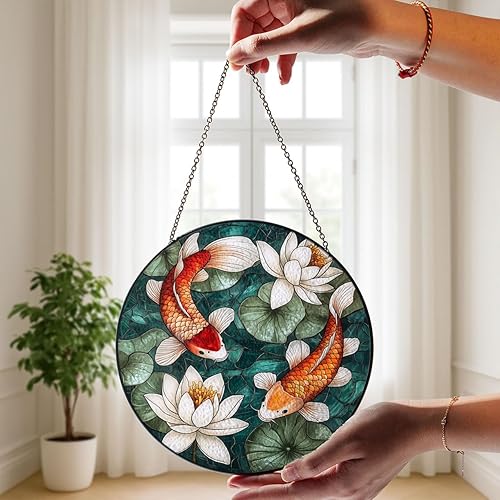 Miniatura 5 de Koi Pond Glass Suncatcher, Zen Inspired Window Decor Gift