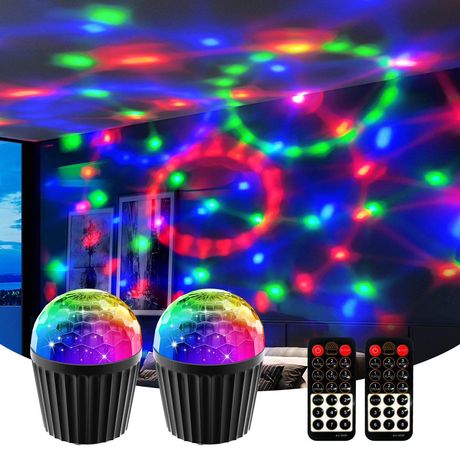 Yiixuyo LED Disco Ball Light with Remote and Sound Activation -2 Sets of RGBW Multi-Color Flashing Dance Table Lamps, Suitable for Birthdays, Christmas?Weddings KTV?Bar - Dance Projection Party Light