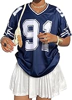 MYHALF Y2K Graphic Jersey Shirts for Women - Oversized V-Neck Number Tees, Baggy Streetwear Summer Tops