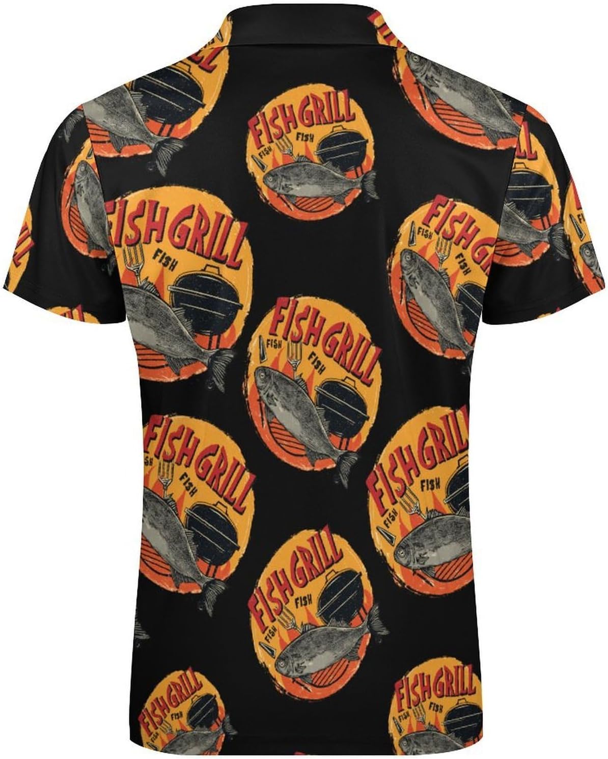 Fish Grill BBQ Polo Shirts for Men Short Sleeve Athletic Golf Tees Tops | Casual Summer Zippered V Neck Mens T-shirts Sports Quick Dry Tennis