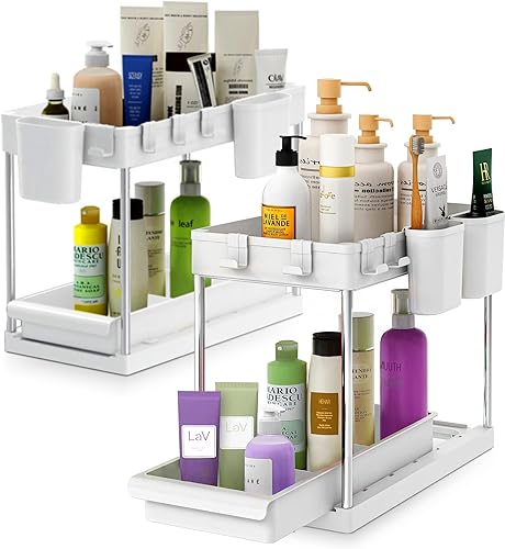 Organizador y almacenamiento para debajo del fregadero, paquete de 2 organizadores extraíbles para fregadero, estantes de almacenamiento,