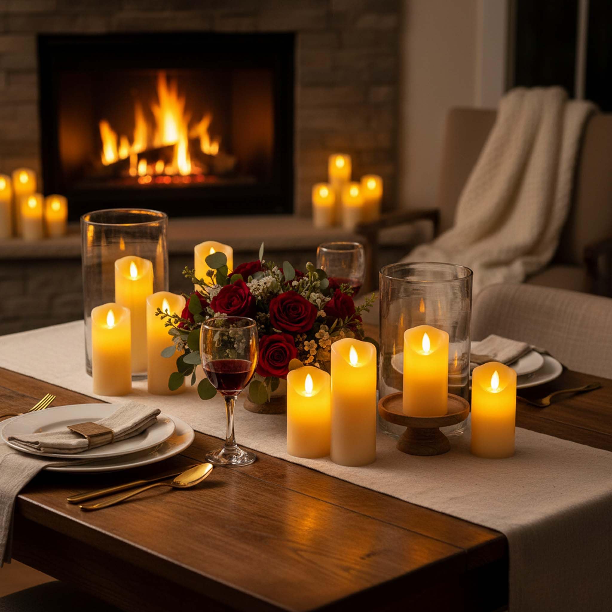 VETOUR Candele elettriche a LED senza fiamma: 9 candele elettriche a batteria H5 "6 "7" 8 "9" D2.2 "Candele elettriche tremolanti in vera cera con telecomandi e timer per Chris Halloween Decor