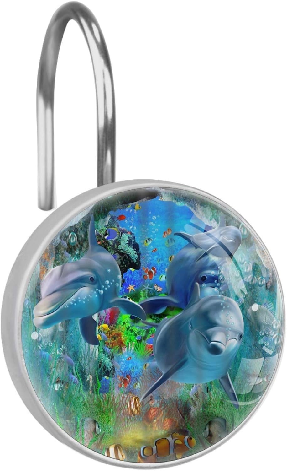 LORVIES Tropical Ocean Dolphins Fish Shower Curtain Hooks Set of 12, Stainless Steel Shower Hooks Decorative Hanger Rings Rust Resistant for Bathroom Kids Room Fashion Home Decor