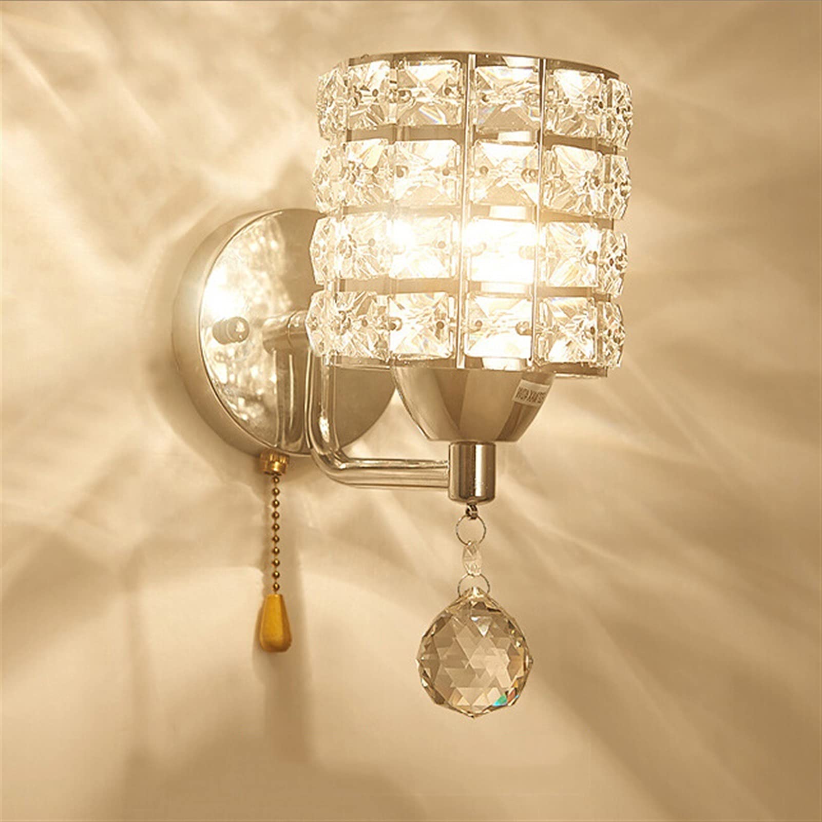 AKBIK Sconce Lamp Pull Chain Switch Crystal Wall Lamp Lights Modern Stainless Steel Base Lighting Lamparas De Pared ，wall sconce