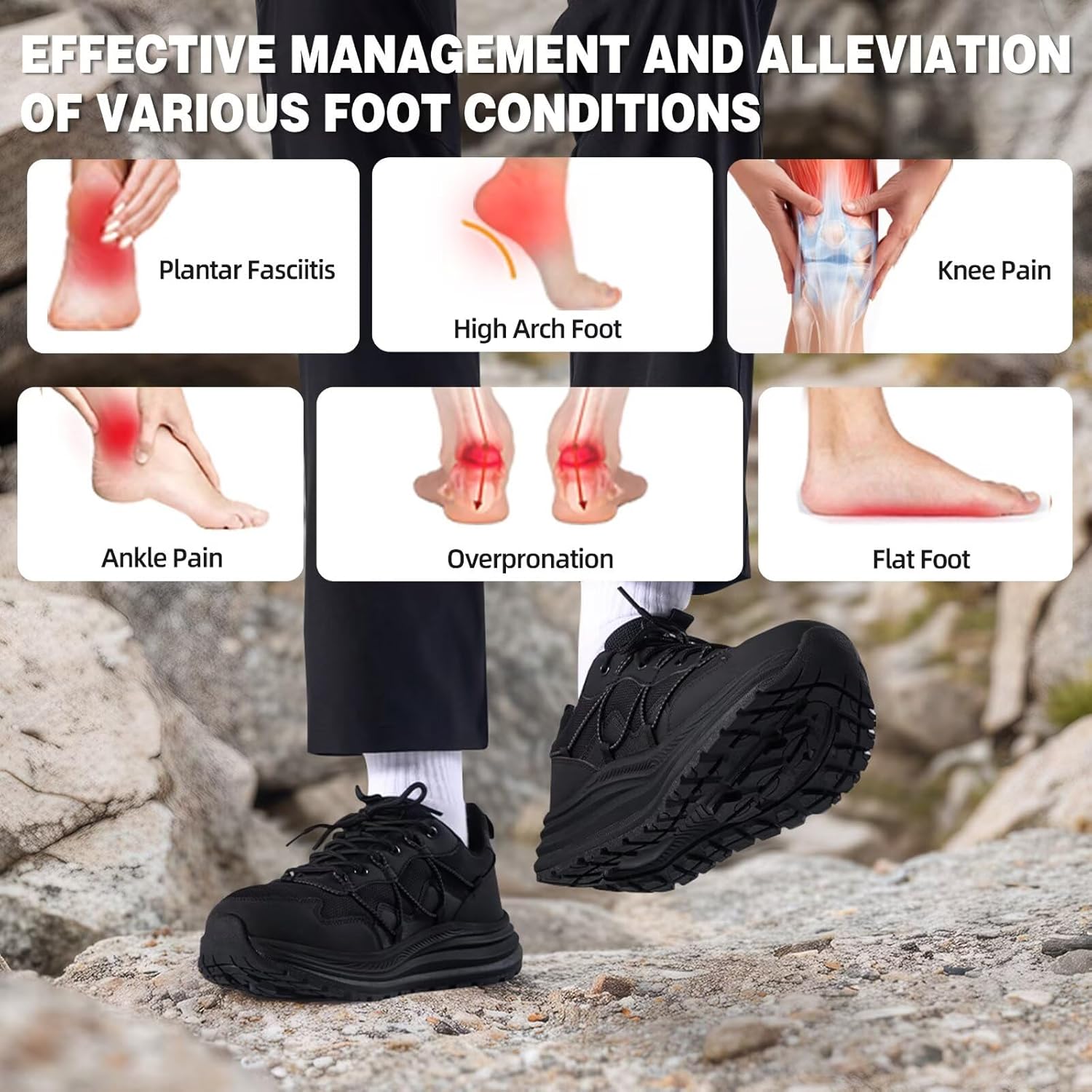 Men's Orthopedic Trail Running Shoes: Arch Support Plantar Fasciitis Workout Walking Shoes, Comfortable Orthotic Flat Feet Hiking Sport Outdoor Trekking Sneakers for Foot and Heel Pain Relief