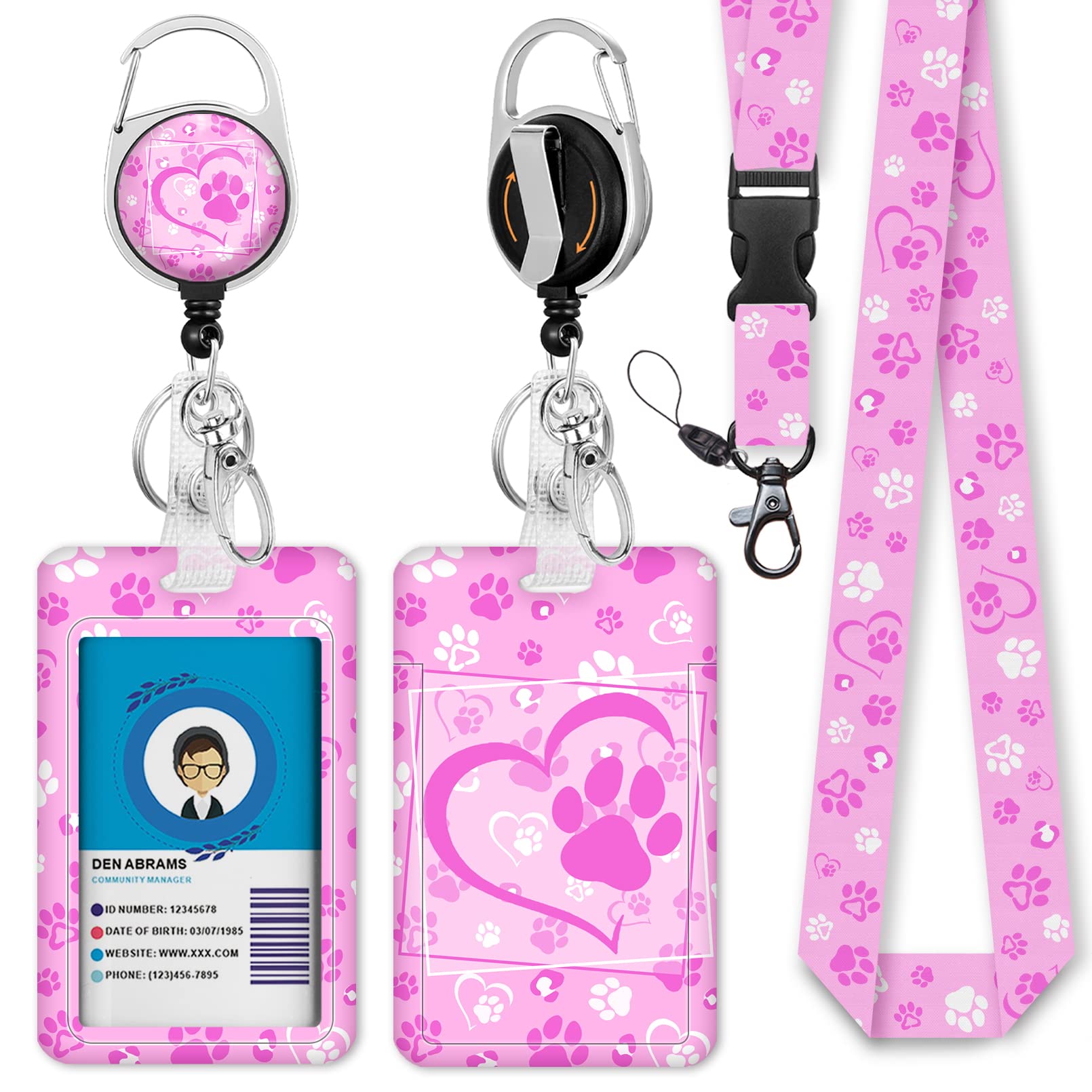 Dog Lover Badge Holder with Detachable Keychain Lanyard, Love Heart Retractable Badge Reel with Vertical ID Protector Bage Clips, Funny Card Lanyards for Women Teacher Doctor Work Office — image 1