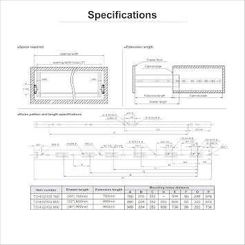 TOUCH TCH-22102 Series 45mm Full Extension Ball Bearing Drawer Slides Side Mount (36 inch 900MM, 1 Pair)