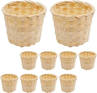 10PCS Mini Woven Baskets Miniature Flower Basket Mini Bamboo Picnic Basket Desktop Clutter Organizer Mini Grocery Basket for Desktop Storage Home Office Table Party Favors Crafts Decoration