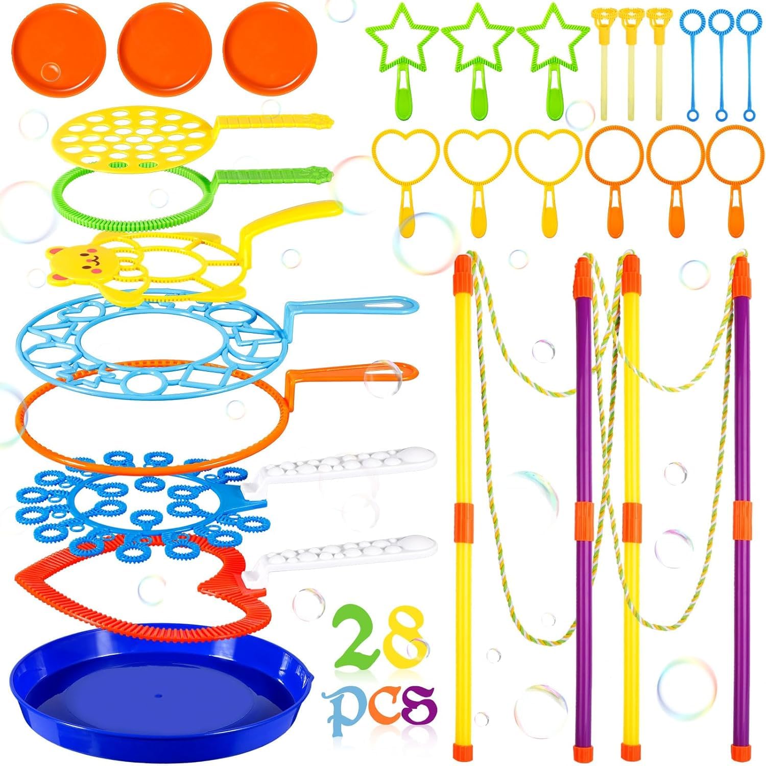 Kit de Pompas de Jabon, 28 Piezas Varita de Burbujas Juego de Pompas Gigantes de Jabón para Niños, Maquina de Burbujas para Juegos al Aire Libre para Niños, Playa, Picnic, Fiestas, Cumpleaños