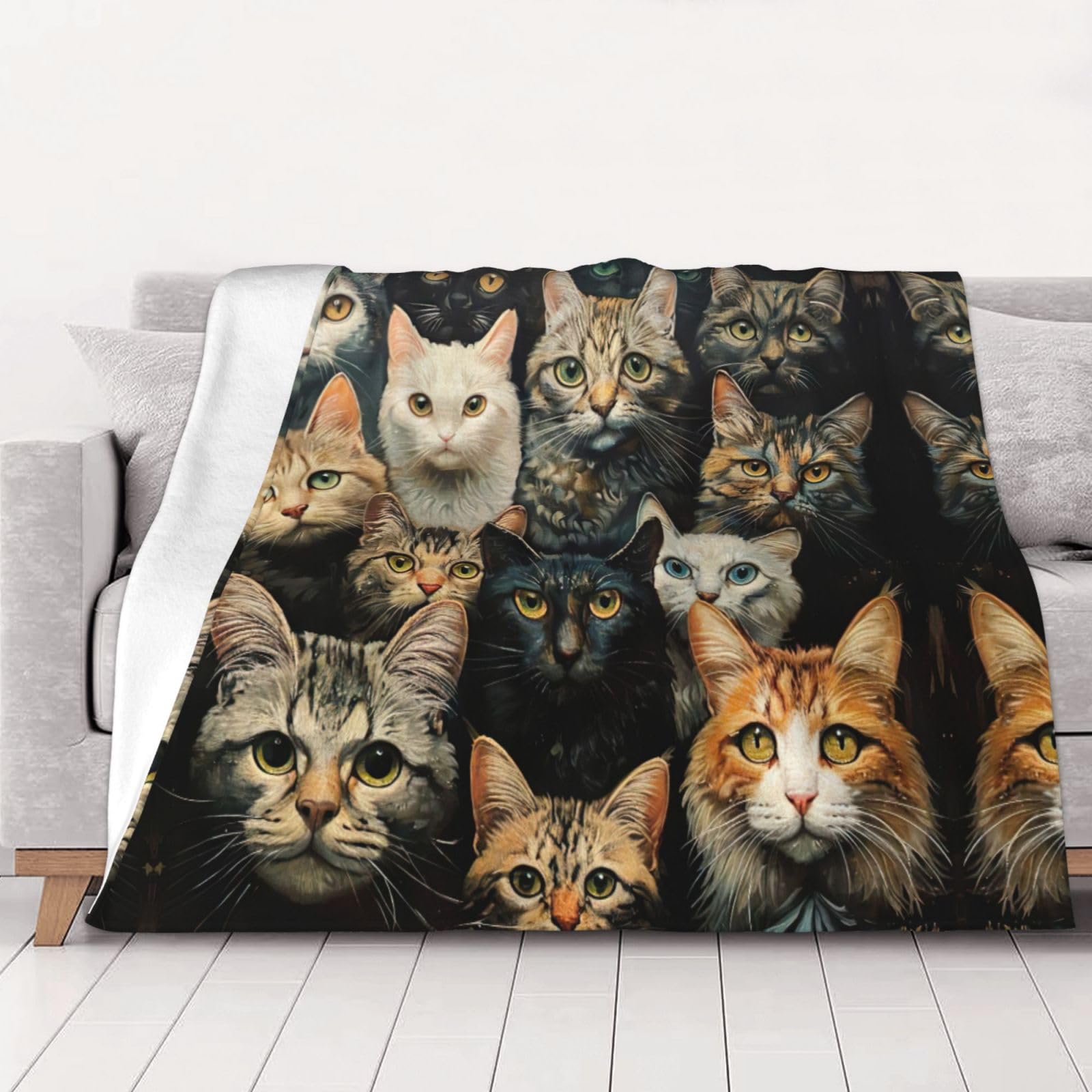 Manta de gato para sofá, cama, tamaño Queen, suave, ligera, afelpada, cálida y acogedora, manta de lujo