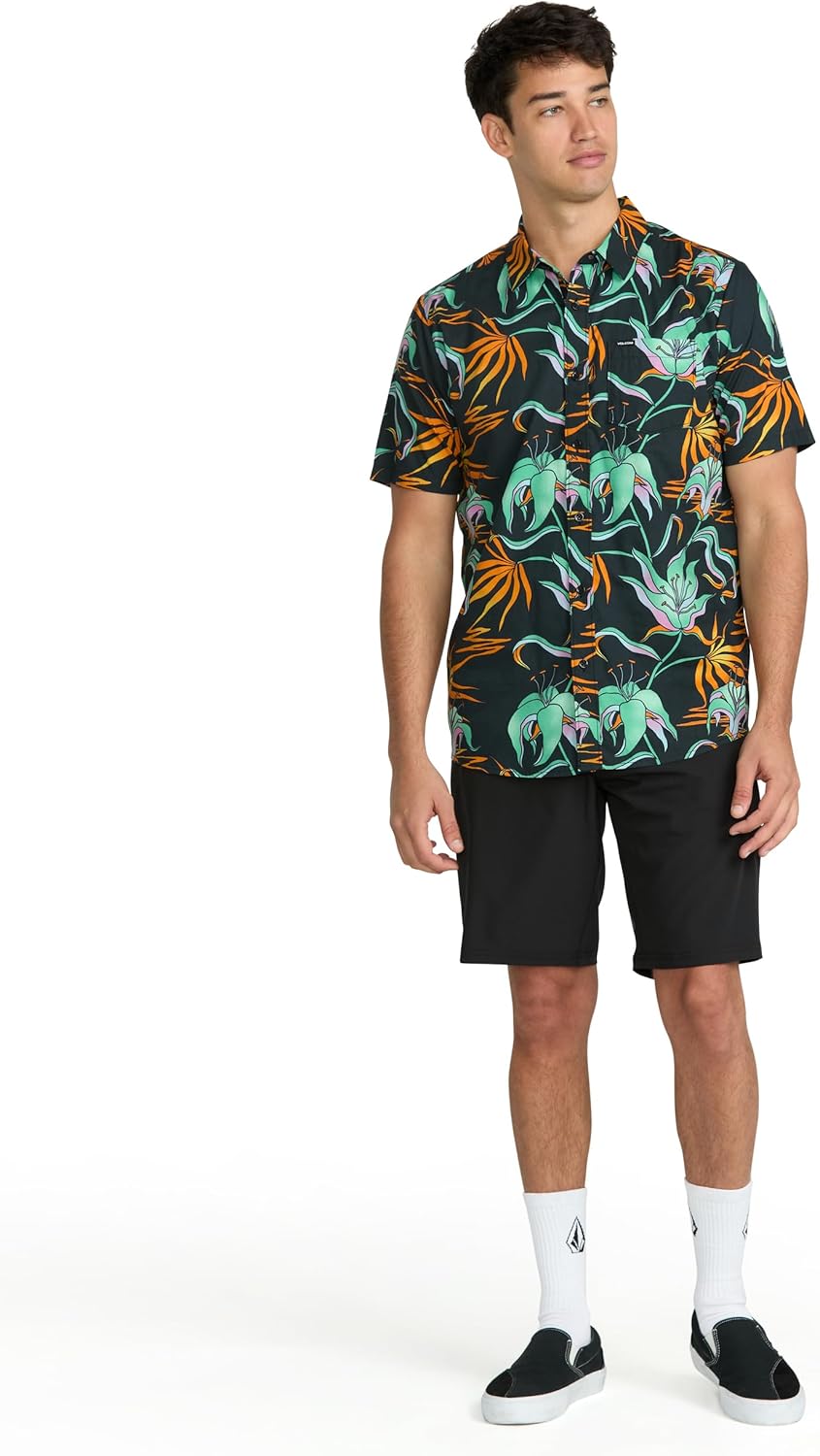 Volcom Men's Regular Marble Floral Short Sleeve Button Down Hawaiian Shirt