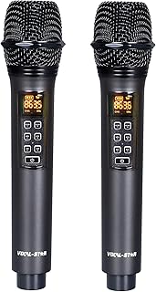 Vocal-Star Wireless Microphones, UHF, Echo Control, Volume Control, Rechargeable Dual Microphone For Karaoke Singing Speeches Vocals DJs (4 UHF Channels to Choose From)